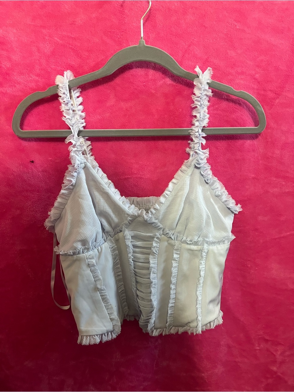 Ruffled Light Blue Crop Cami Top